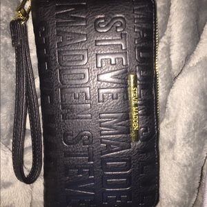 Steve Madden Black Logo Zip Wallet